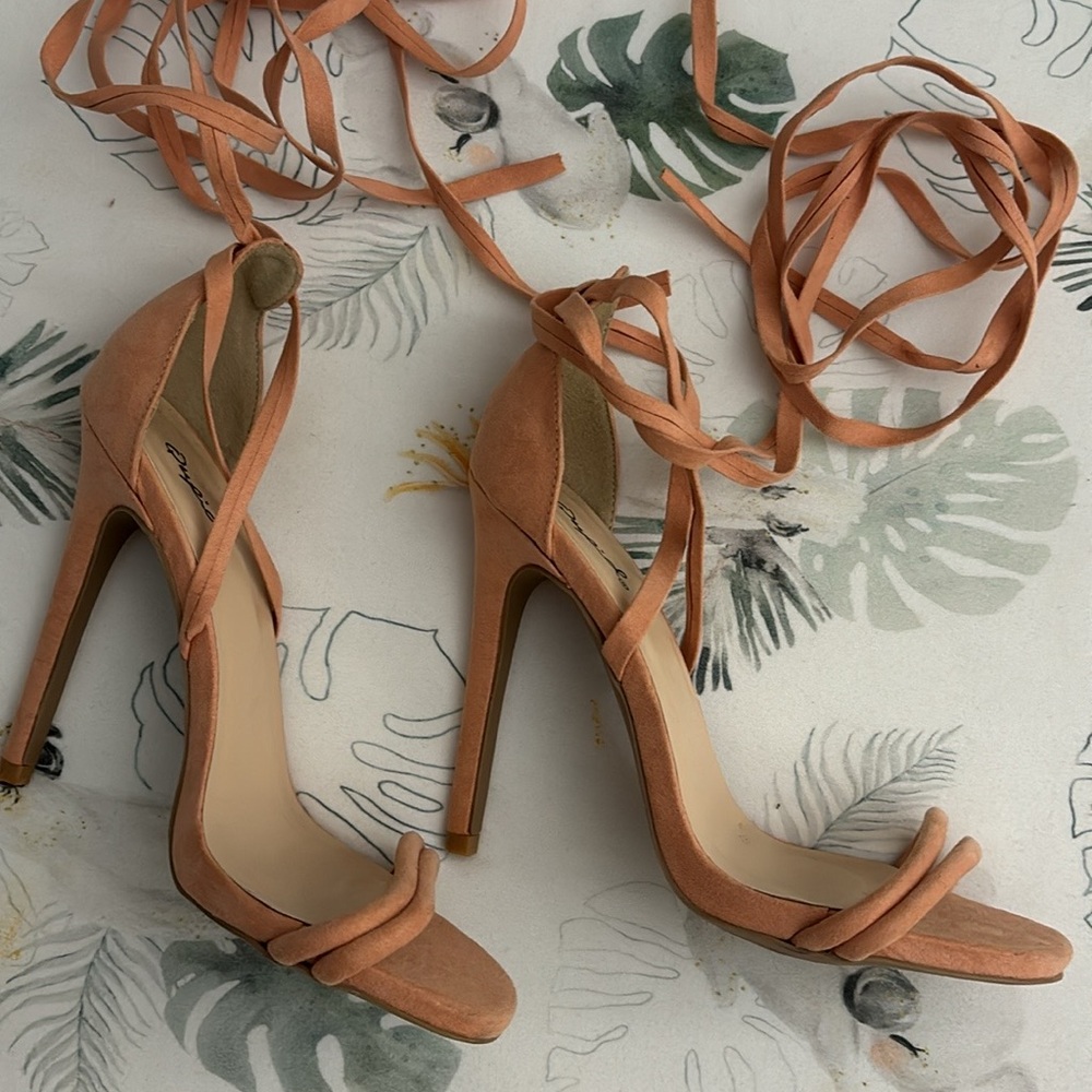 Crisscross lace up high heels